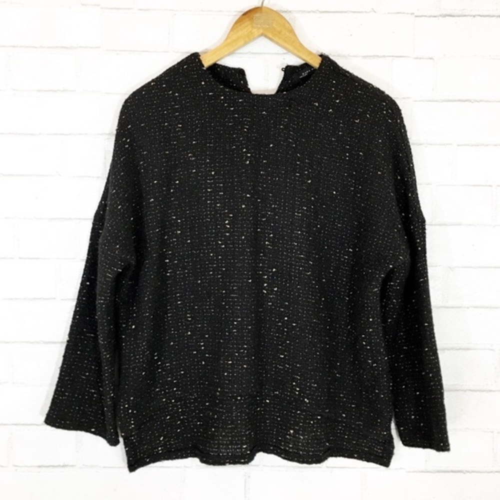 3/$20 Zara Black & Gold Fleck Speckled High Neck Tweed Oversized Blouse Top
